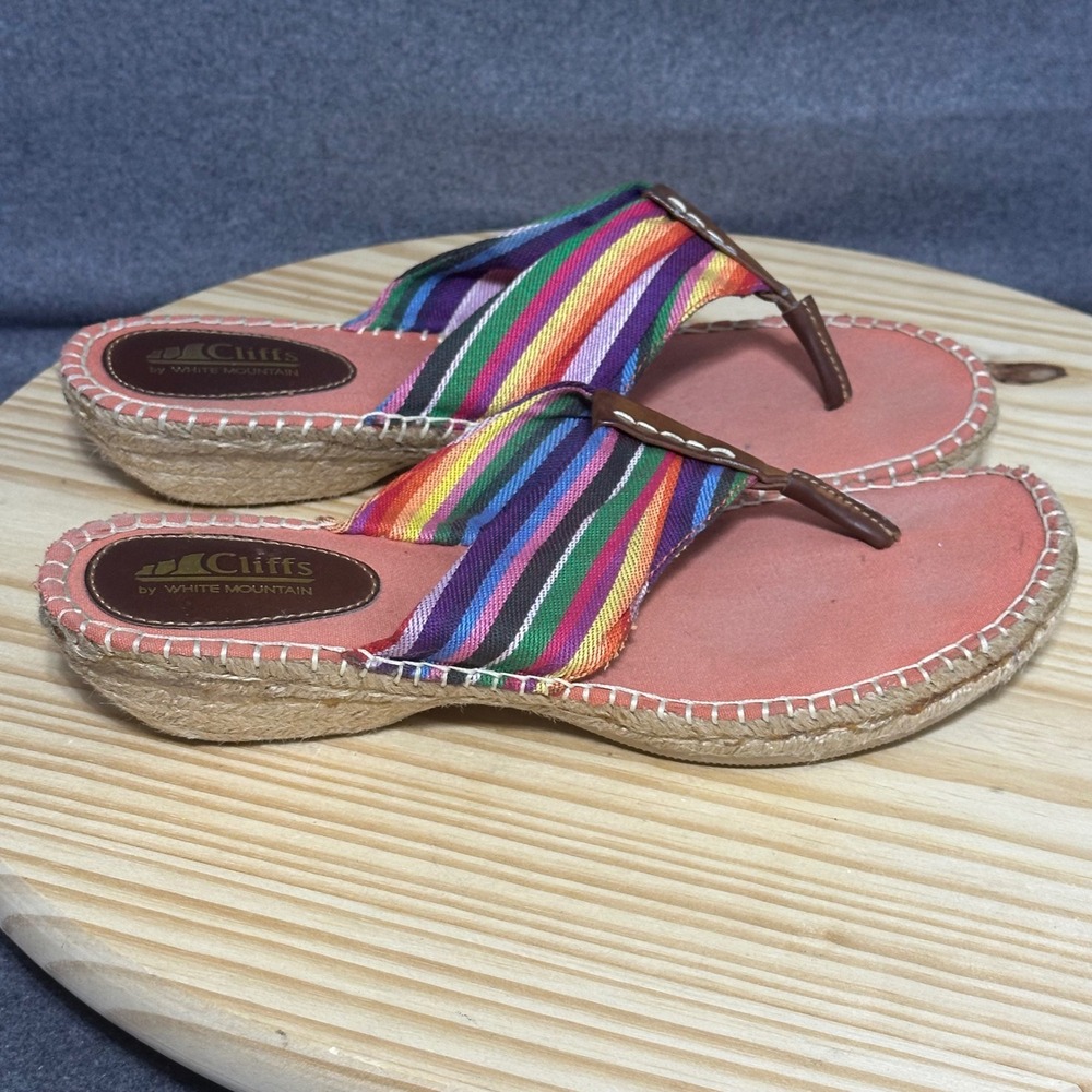 Cliffs by White Mountain Striped Espadrille Wedge Flip Flop Sandals Women's  11M